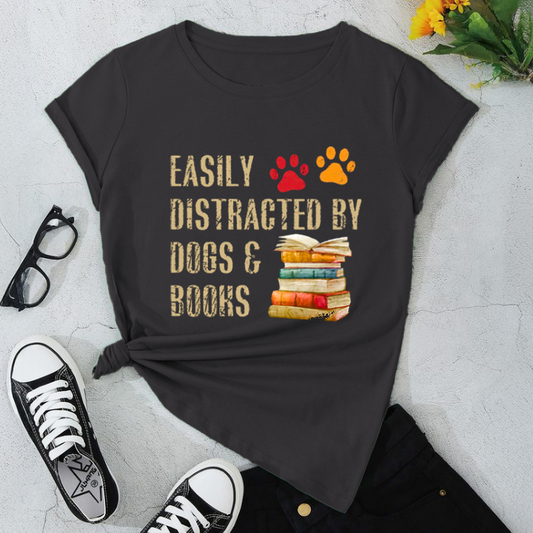 Easily Distracted by Dogs & Books T-Shirt -