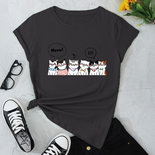 Cute Cat Graphic T-Shirt Casual Tee