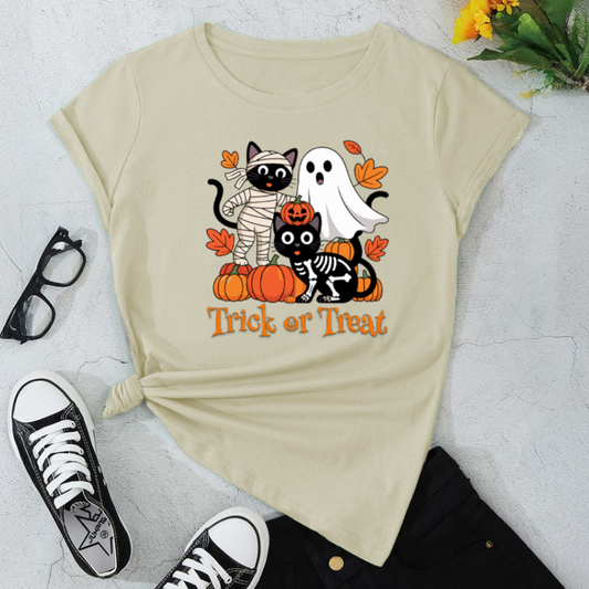 Halloween Cat & Ghost T-Shirt | Trick or Treat