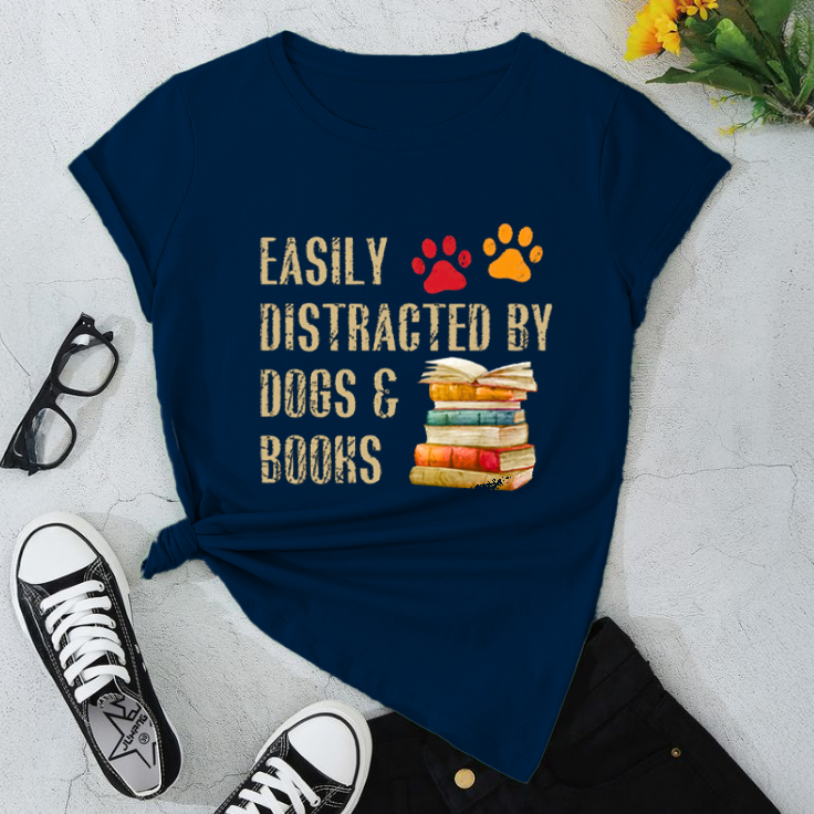 Easily Distracted by Dogs & Books T-Shirt -