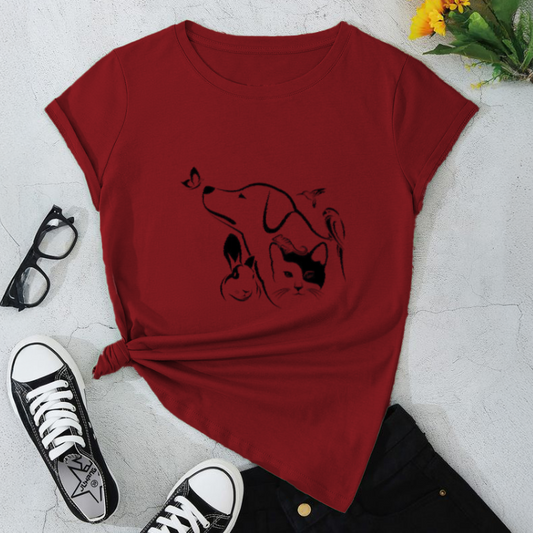 Cute Pet Family Graphic T-Shirt