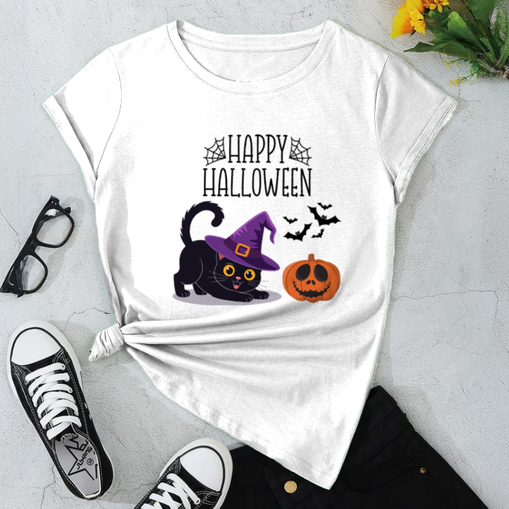 Halloween Cat Unisex T-Shirt, Fall Fashion, Spooky Season, Gift for Cat Lovers, Halloween Party Tee, Cute Halloween Apparel