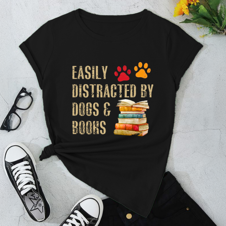 Easily Distracted by Dogs & Books T-Shirt -