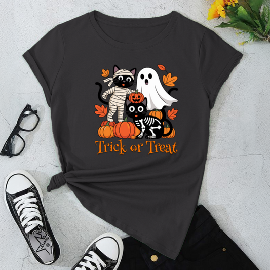 Halloween Cat & Ghost T-Shirt | Trick or Treat