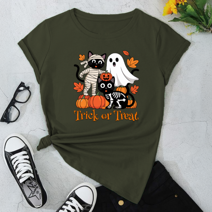 Halloween Cat & Ghost T-Shirt | Trick or Treat