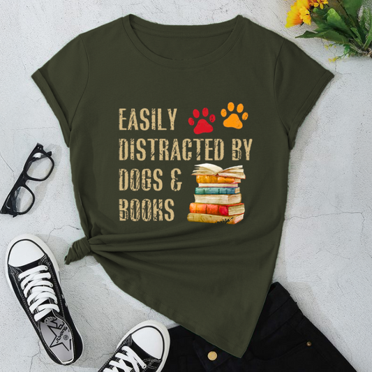 Easily Distracted by Dogs & Books T-Shirt -
