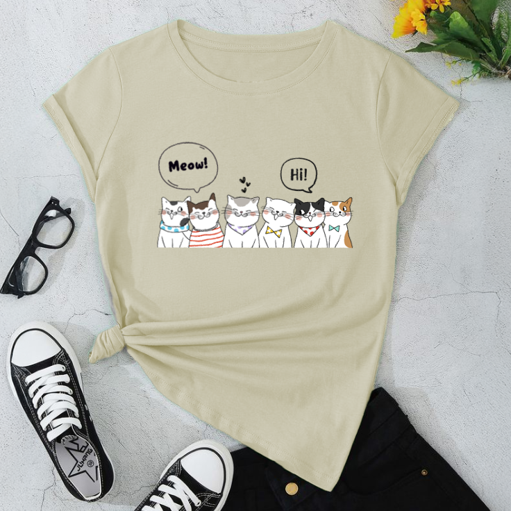Cute Cat Graphic T-Shirt Casual Tee