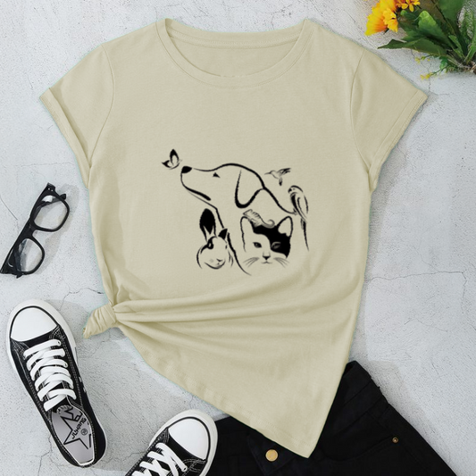 Cute Pet Family Graphic T-Shirt