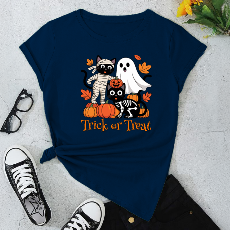 Halloween Cat & Ghost T-Shirt | Trick or Treat