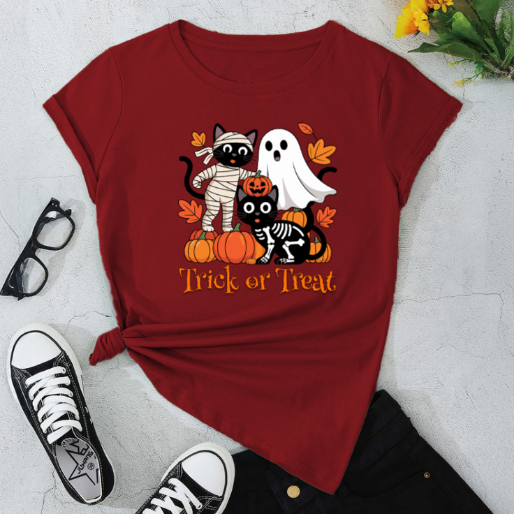 Halloween Cat & Ghost T-Shirt | Trick or Treat