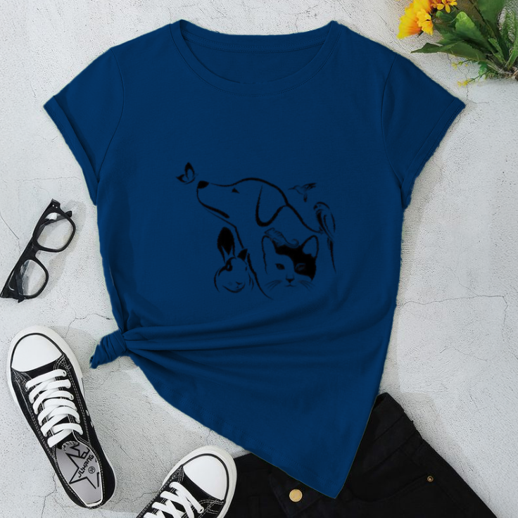 Cute Pet Family Graphic T-Shirt