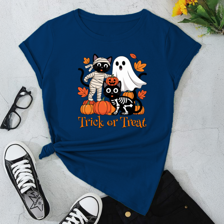 Halloween Cat & Ghost T-Shirt | Trick or Treat