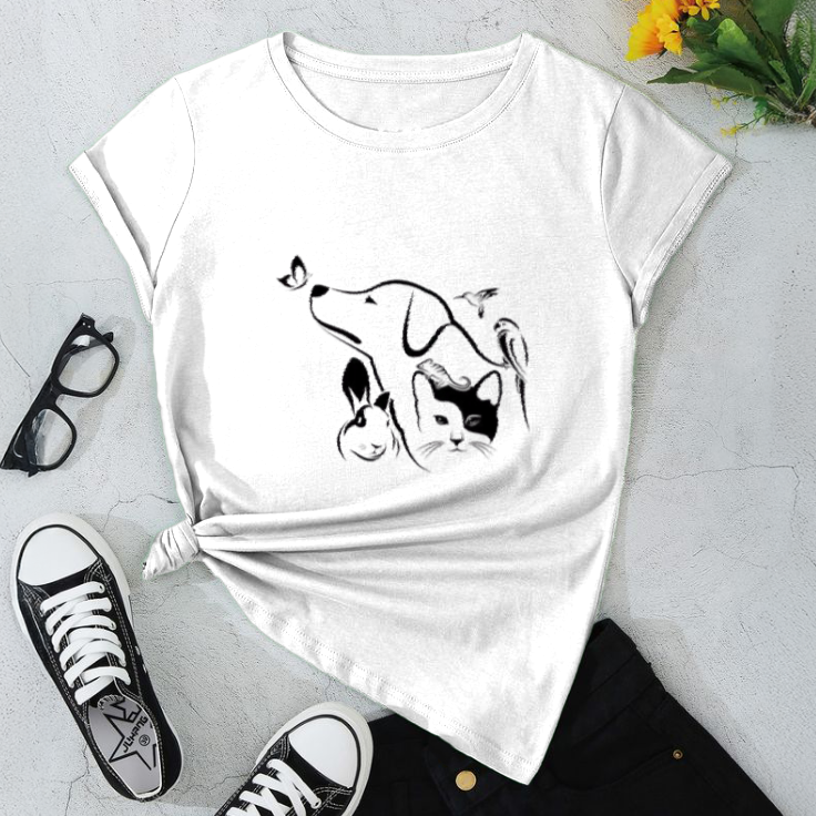 Cute Pet Family Graphic T-Shirt