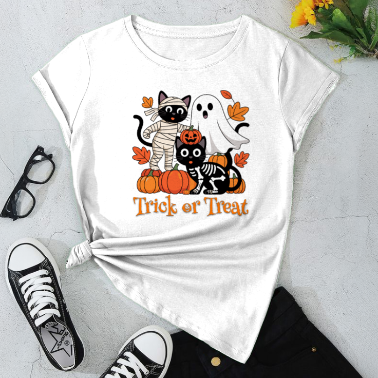 Halloween Cat & Ghost T-Shirt | Trick or Treat